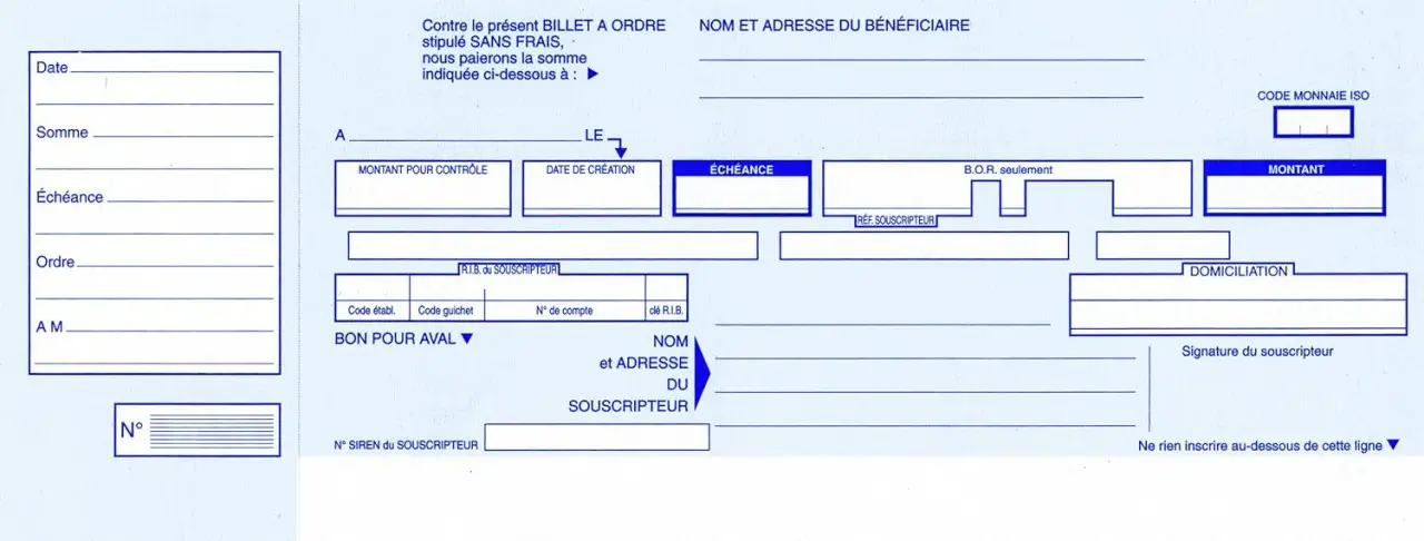 Billet à ordre type