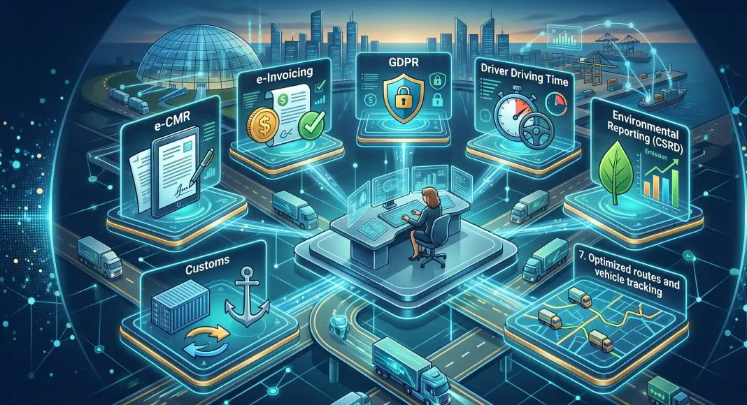 Quels TMS sont les plus conformes à la réglementation transport 2026 ? Top 7 avec focus e-CMR, facturation électronique, RGPD, temps de conduite.