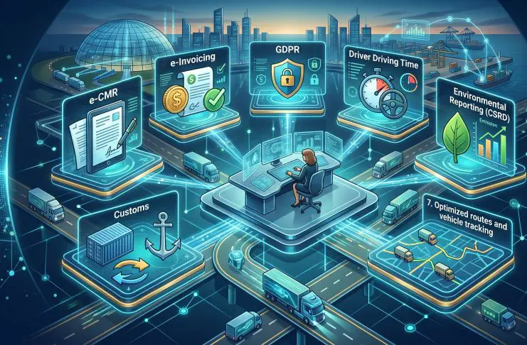 Top 7 des logiciels TMS conformes à la réglementation transport 2026 Quels TMS sont les plus conformes à la réglementation transport 2026 ? Top 7 avec focus e-CMR, facturation électronique, RGPD, temps de conduite.